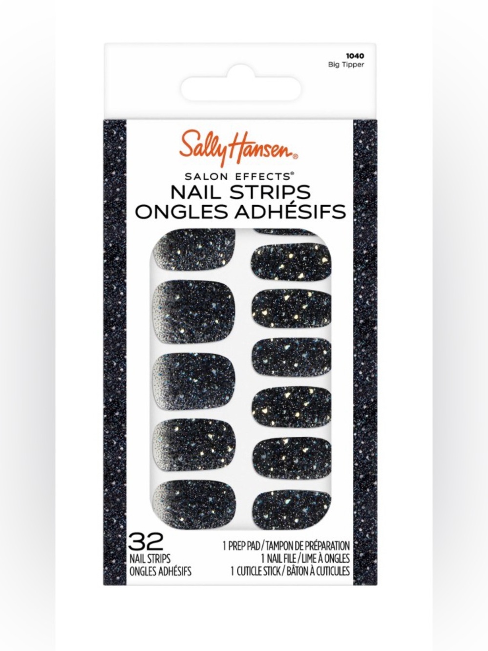 Sally Hansen Salon Effects Press-On Nail Strips — Sparkling Black Glitter
